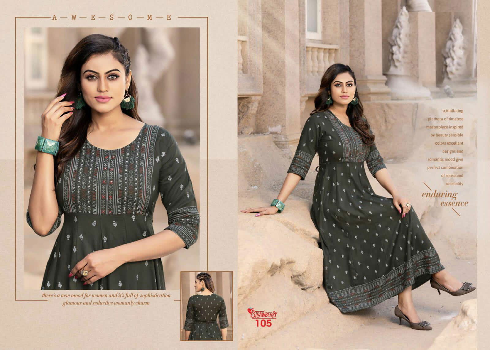 Golden Strawberry 1 Heavy Rayon Designer fancy Wear Designer Kurti Collection